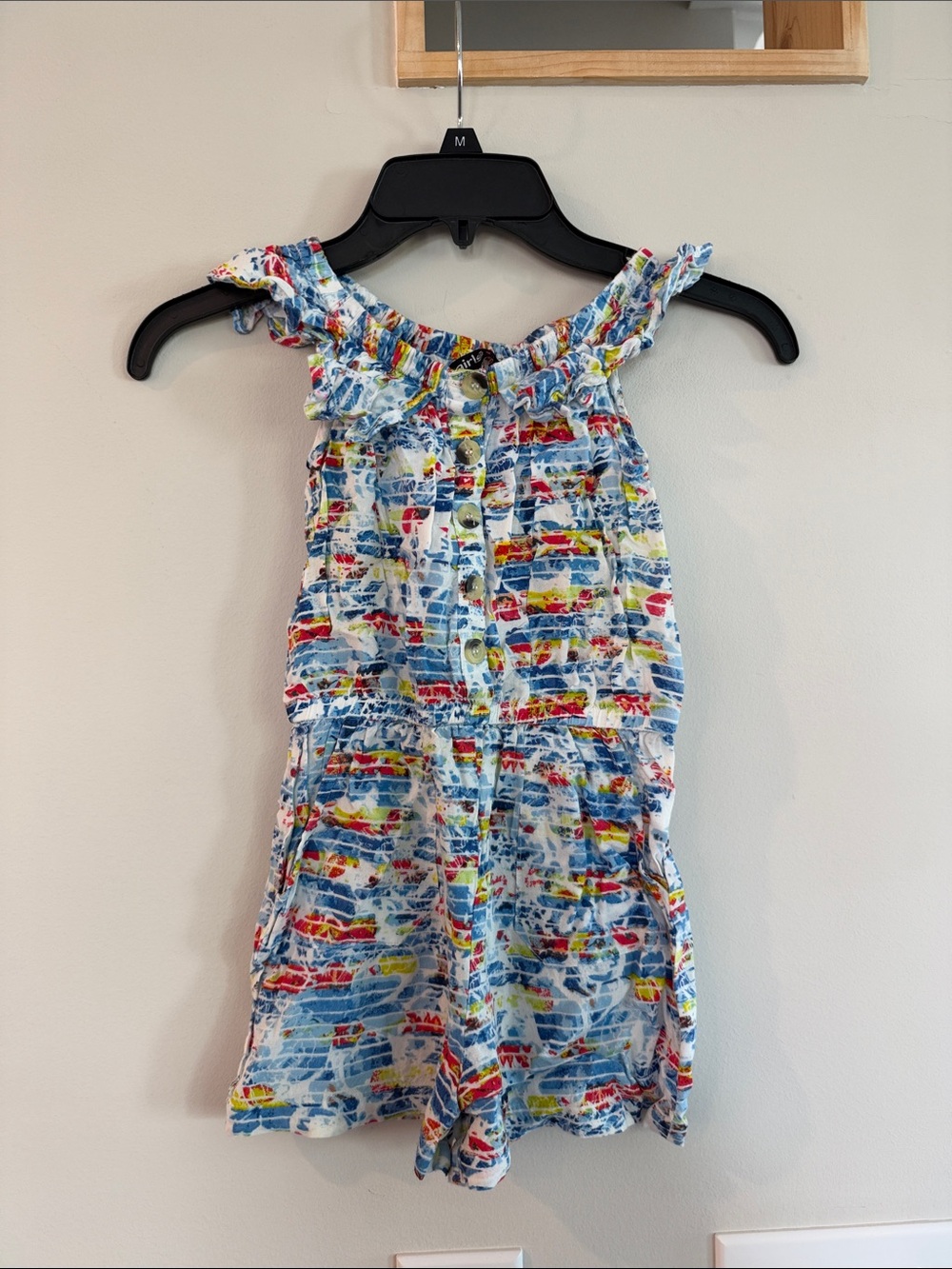 Girls Culture Multicolor Ruffled Romper - Blue, Red, Yellow, Green